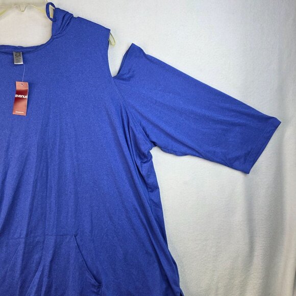 Avenue Plus Size 26/28 Cold Shoulder Hoodie Blue Front Pocket Streetwear New - Picture 2 of 8